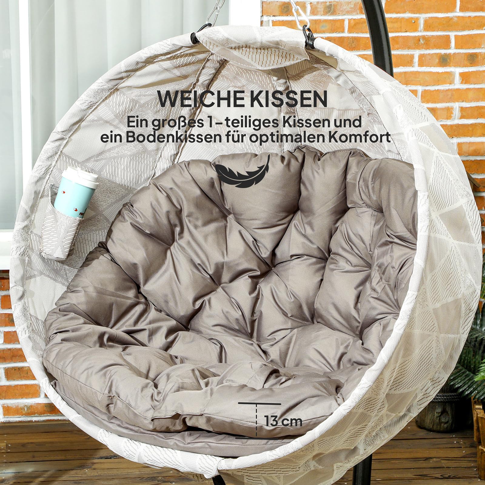 Billg Fauteuil Suspendu Effet Jungle avec Structure en Acier, Hamac Suspendu pour l’intérieur et l’extérieur, Chaise Suspendue avec Support avec Acier & Coussin Fauteuil Épais, Jusqu'à 120kg