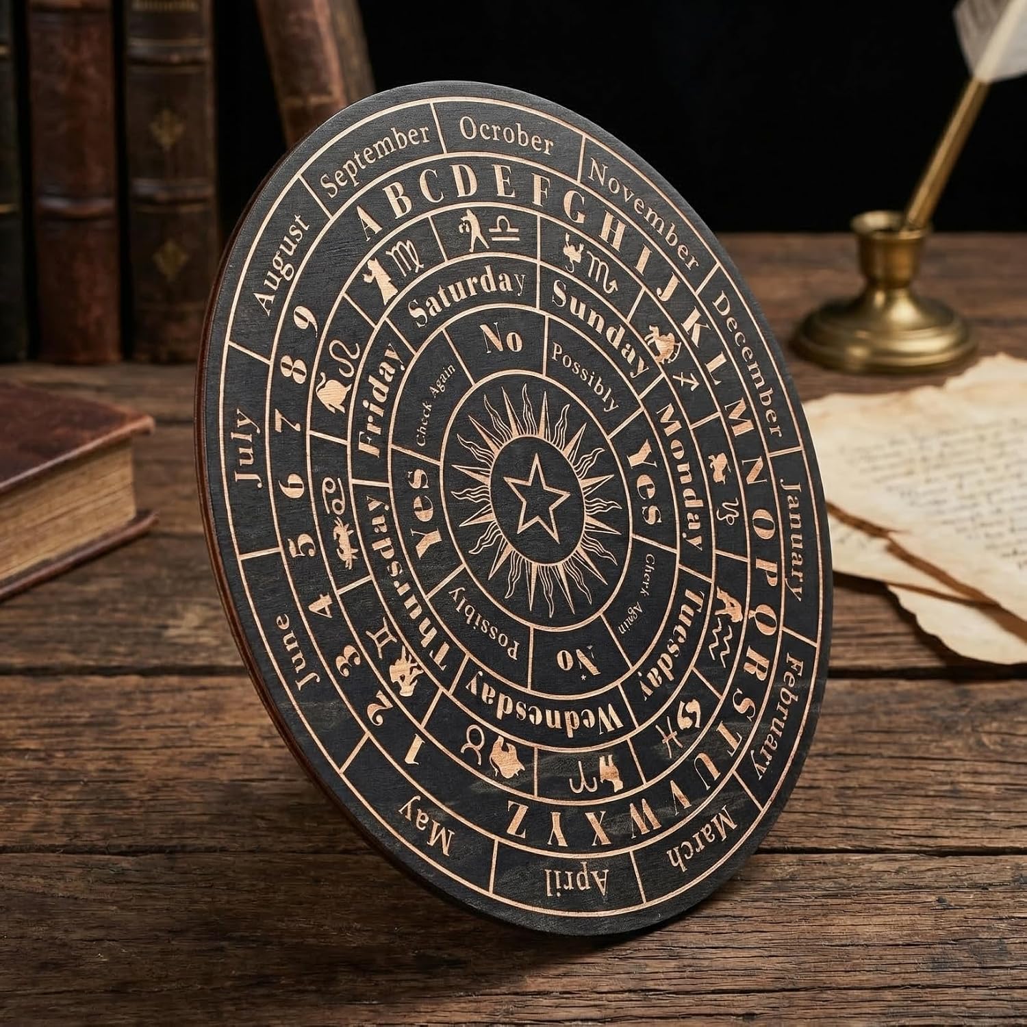 Divination Board, 10in Large Board, Wooden Crystal Dowsing Tarot Ornaments, Engraving for Divination, Ghost Hunting Tools, Treasure, Buried Objects