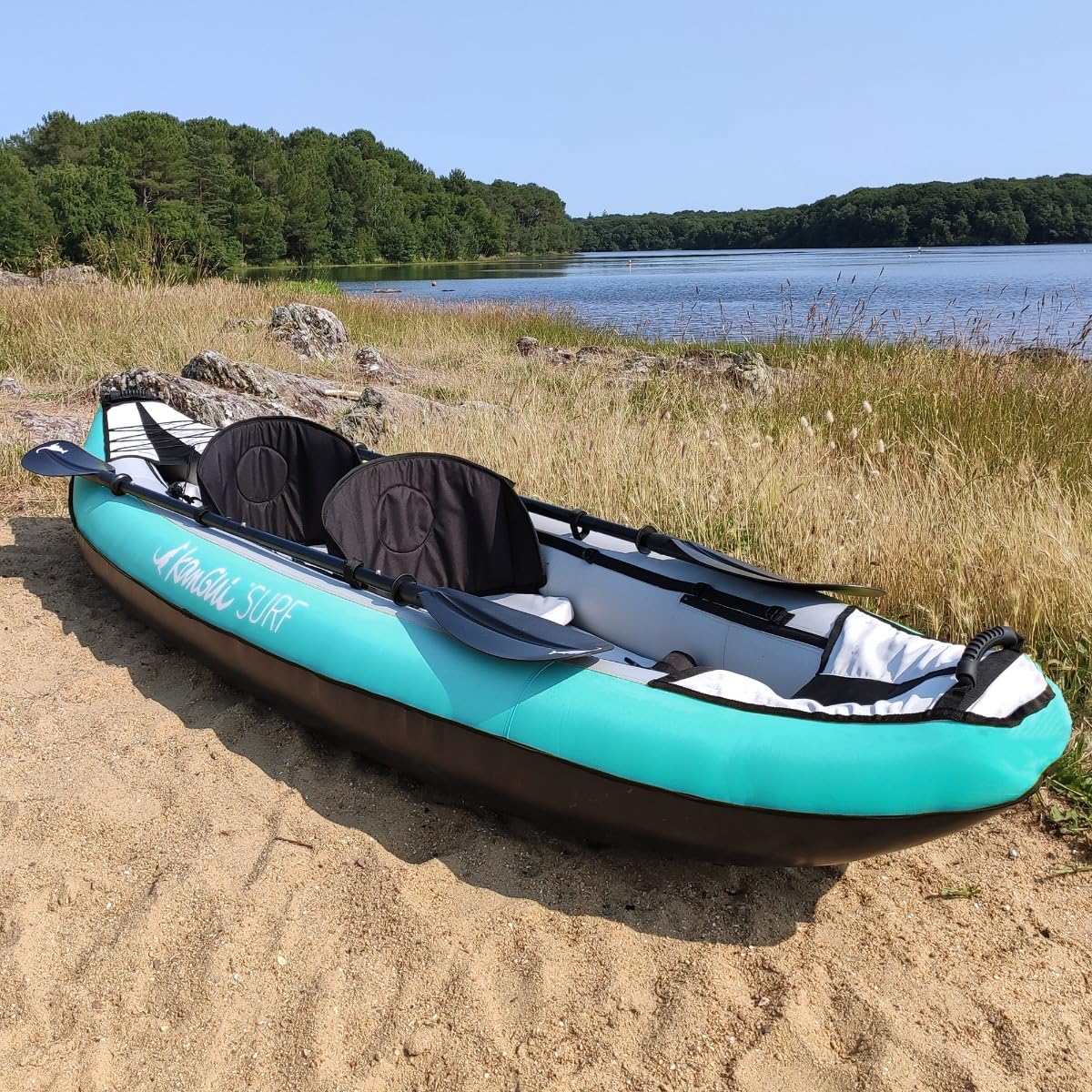 Kangui Canoë Kayak Gonflable LAORI 1 à 2 Places + pagaie + Sac Transport + Pompe Double Action + sièges + cale-Pied