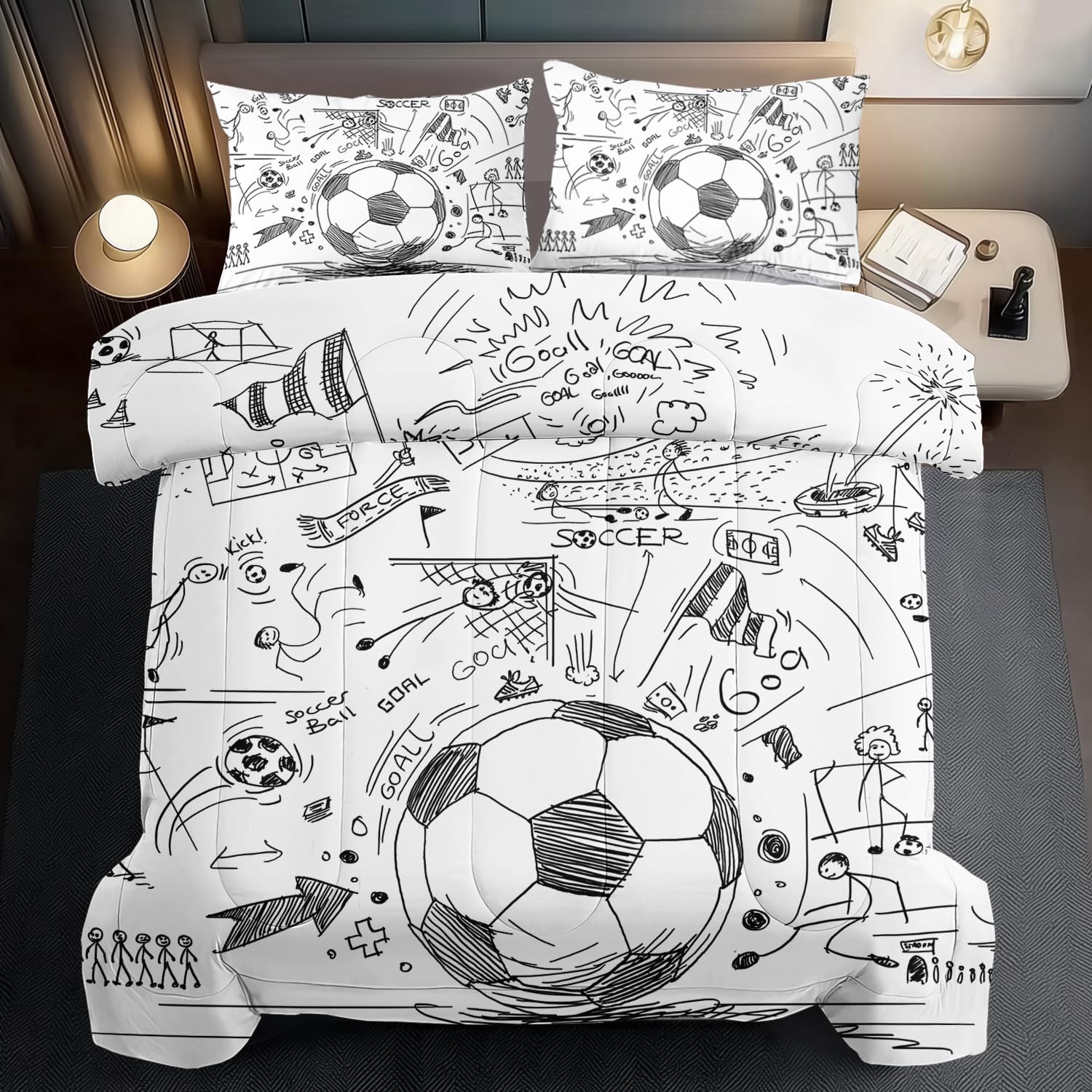 Football Sports Comforter Sets for Boys Full,Soccer Comforter Sport Bedding for Boys Room,Gaming Bed Soccer Bedding Full Set,Games Quilt Bedroom Bed Decor Kids and Teen - Image 4