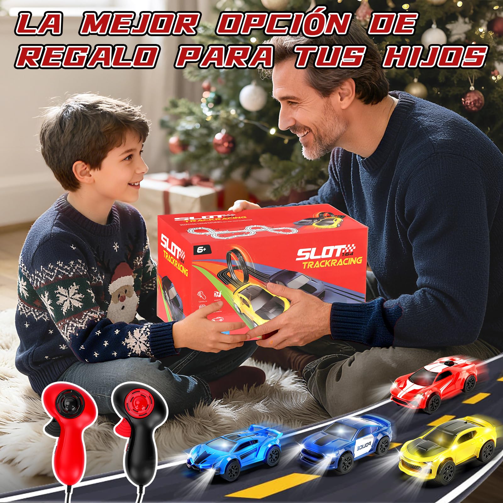 YOOHBERRYS Pista Carreras Electrica, 1:64 Pista Coches Niños Pista Autos -4 LED Coches, USB, Control Remoto, Contador Vueltas, Bucle 360°, Extralargo Circuito Coche 3+ Años Juguete Regalos (737CM)