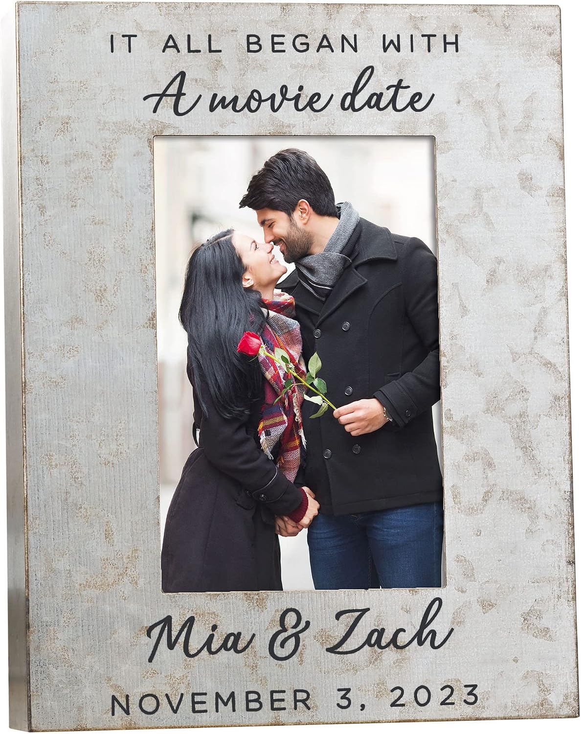 Personalization Universe It All Began With.. Personalized Galvanized Metal Picture Frame, Customizable with 3 Lines of Text, 4x6 Photo Vertical, Romantic Gift, Valentine's Day, Unique Home Decor