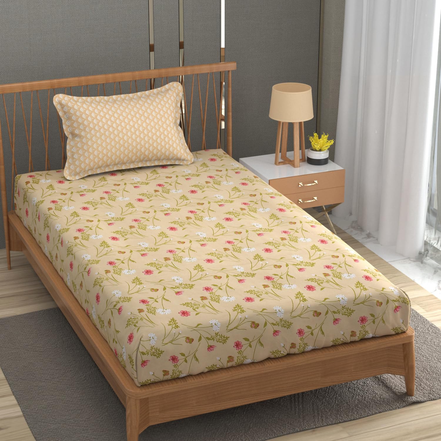 Fresh From Loom Microfiber Soft Cotton 200 TC Single Bedsheet| Hypoallergenic Bedsheet for Single Bed with 1 Pillow Cover | Anti Fade Printed Bed Cover (60x90 inch, Dairy Cream) (B0DG2MG8D6) Amazon Price History, Amazon Price Tracker