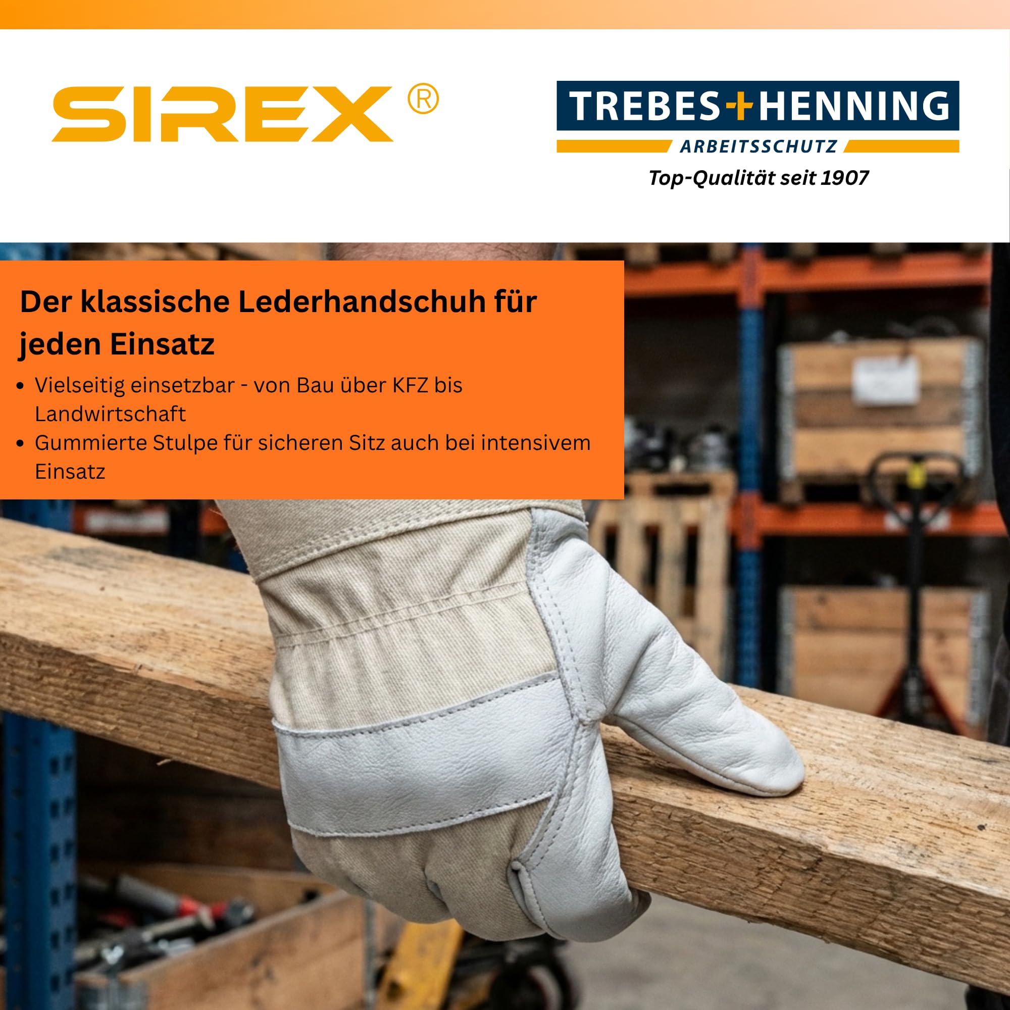 Sirex R610 Rindvollleder Arbeitshandschuhe gefüttert, 12 Paar - Robuster Lederhandschuh mit Doppelnaht & Knöchelschutz, gummierte Stulpe, Baumwollrücken, Bauhandschuhe Grau/Beige, EN 388