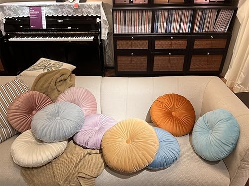 Miniatura 6 de LOHEVANG Almohada redonda suave de terciopelo redondo cojín de calabaza cojín decorativo para sofá cama sala de estar, azul cielo13.8