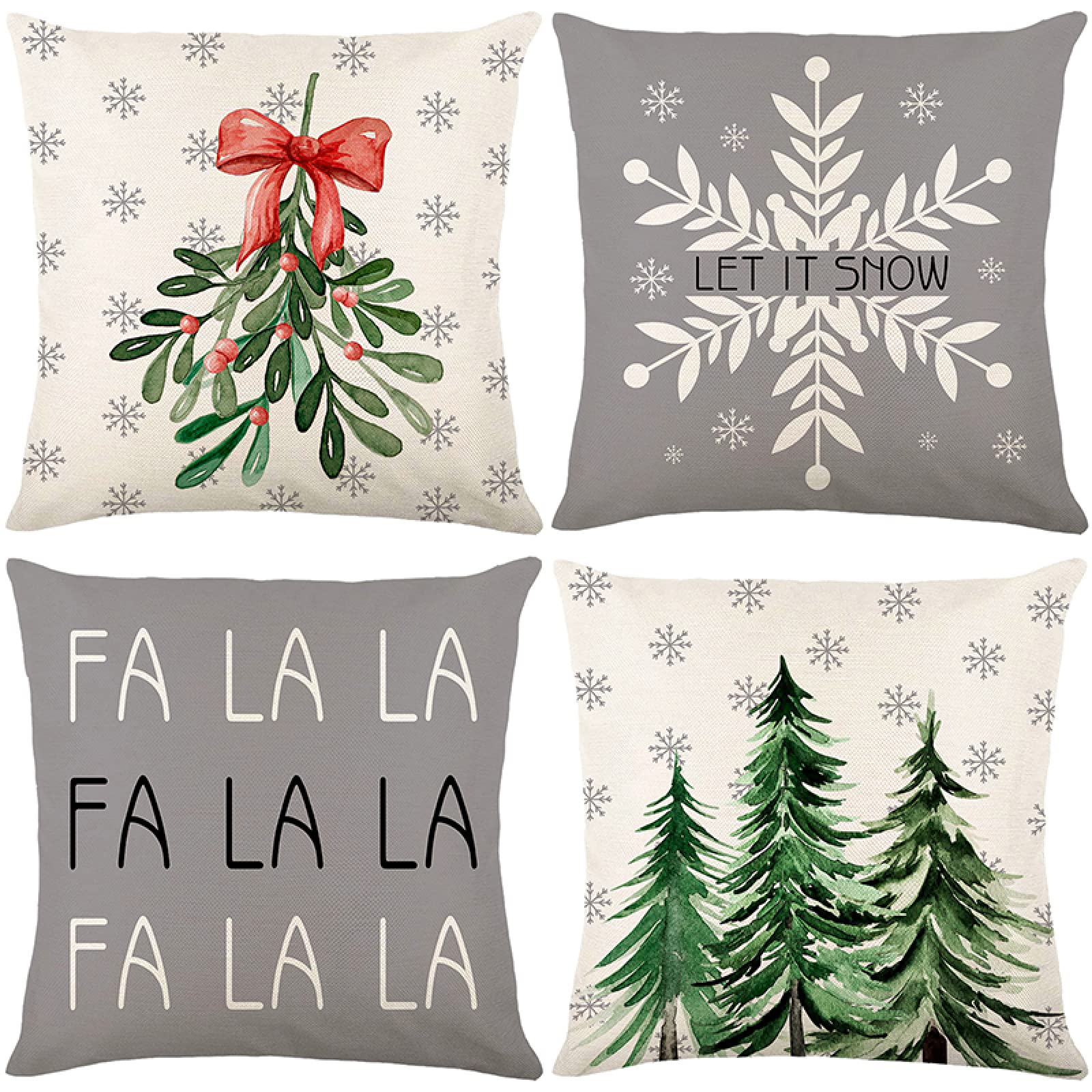 yijan Sofa Cushion Covers 45cm x 45cm Set of 4,Throw Pillow Cases Square Linen for Home Decor Couch Car Outdoor Garden Chair-Christmas