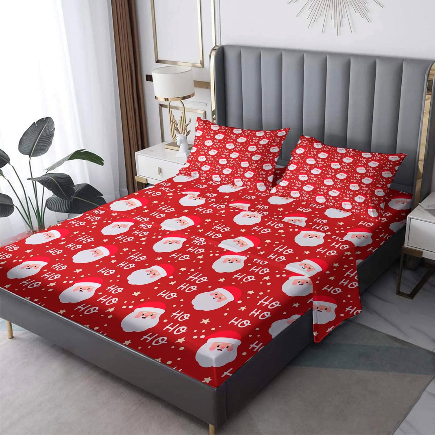 Christmas Sheet Set Full Size Santa Claus Bed Sheets
