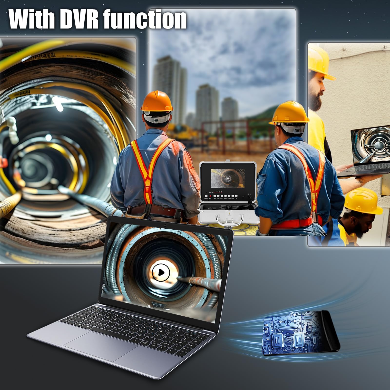 Endoscopio per Tubi 20/30M con Schermo AHD 7" DVR, 1080P HD, Scheda 16GB Inclusa, Contametri, Marcatura Metri, IP68 Impermeabile, per Tubi Fognari Industriali (30M-Telecamera da 23mm)