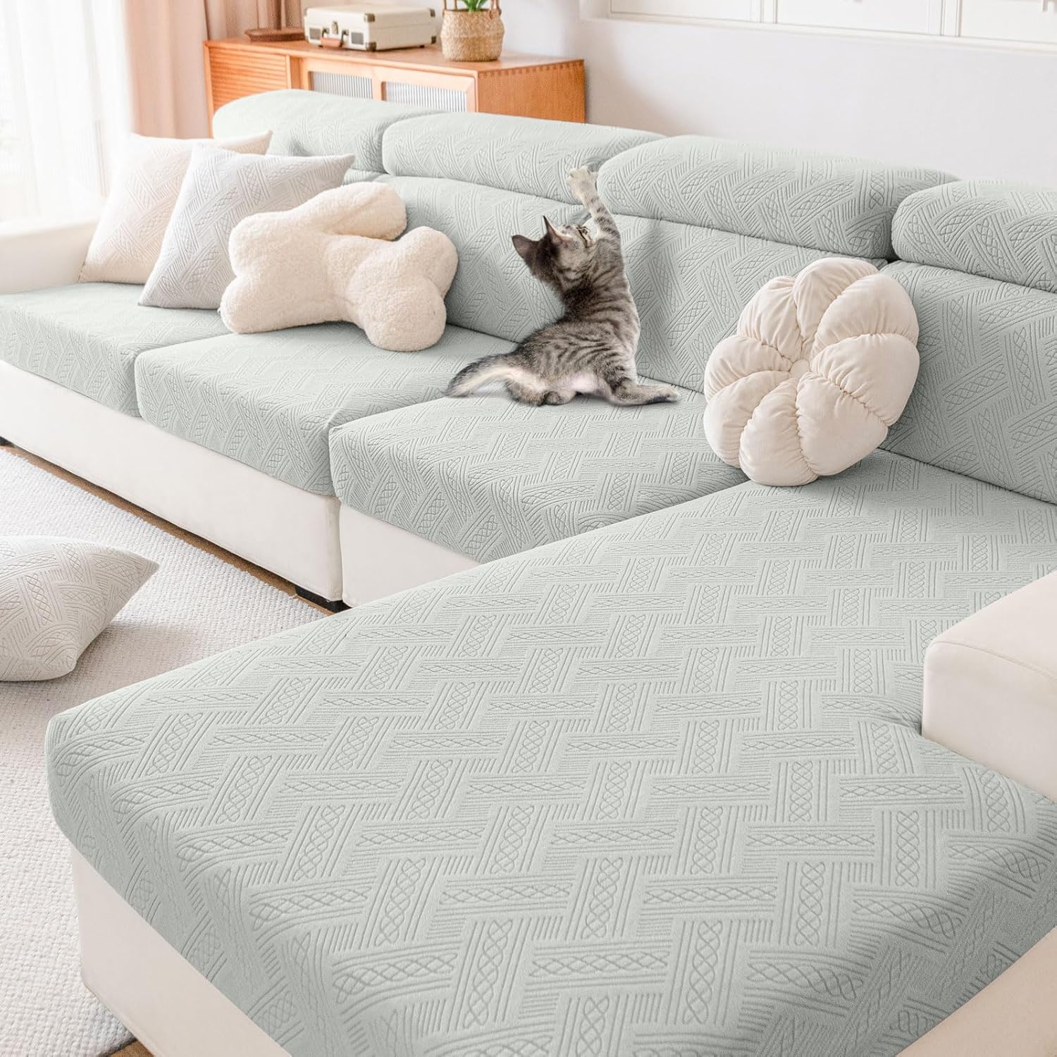 hyha waterproof couch cushion covers, waterproof sectional couch covers for 2 cushion sofa for pets, stretch sofa slipcover washable with elastic bottom(2 packs, light grey) light grey 2 packs