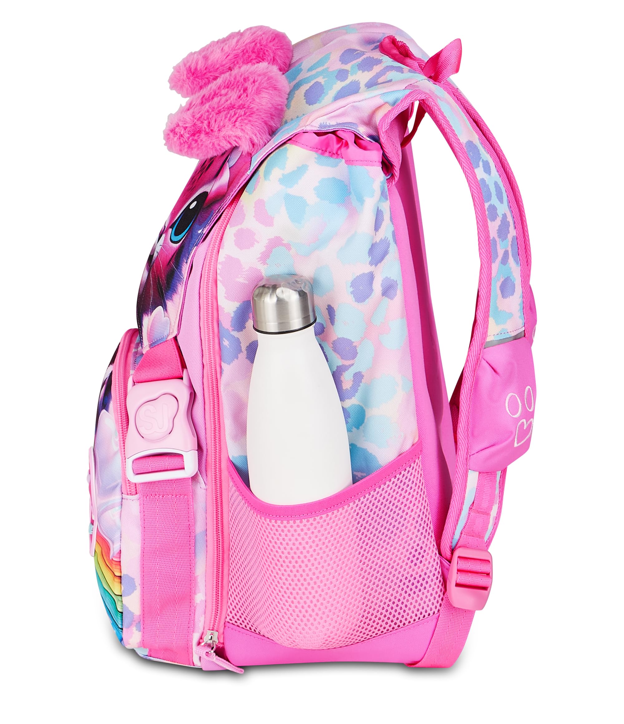 SJ GANG STYLE JAM GANG Zaino Scuola Estensibile Big HEART BUDDY GIRL, Rosa, 24 L, Zip laterali, Orecchie gatto morbide sollevabili, Tasca portaborraccia, Scuola elementare e media, Bambina, Ragazza