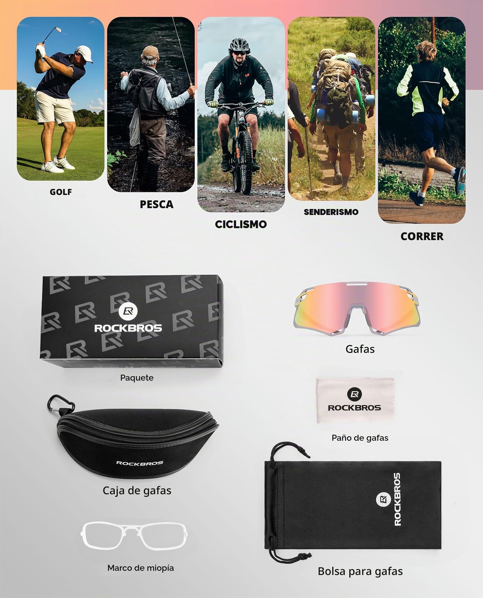 ROCKBROS Gafas de Sol Deportivas Polarizadas para Hombre y Mujer Gafas de Ciclismo de Montura TR90 para Deportes al Aire Libre Ciclismo MTB Pesca Running