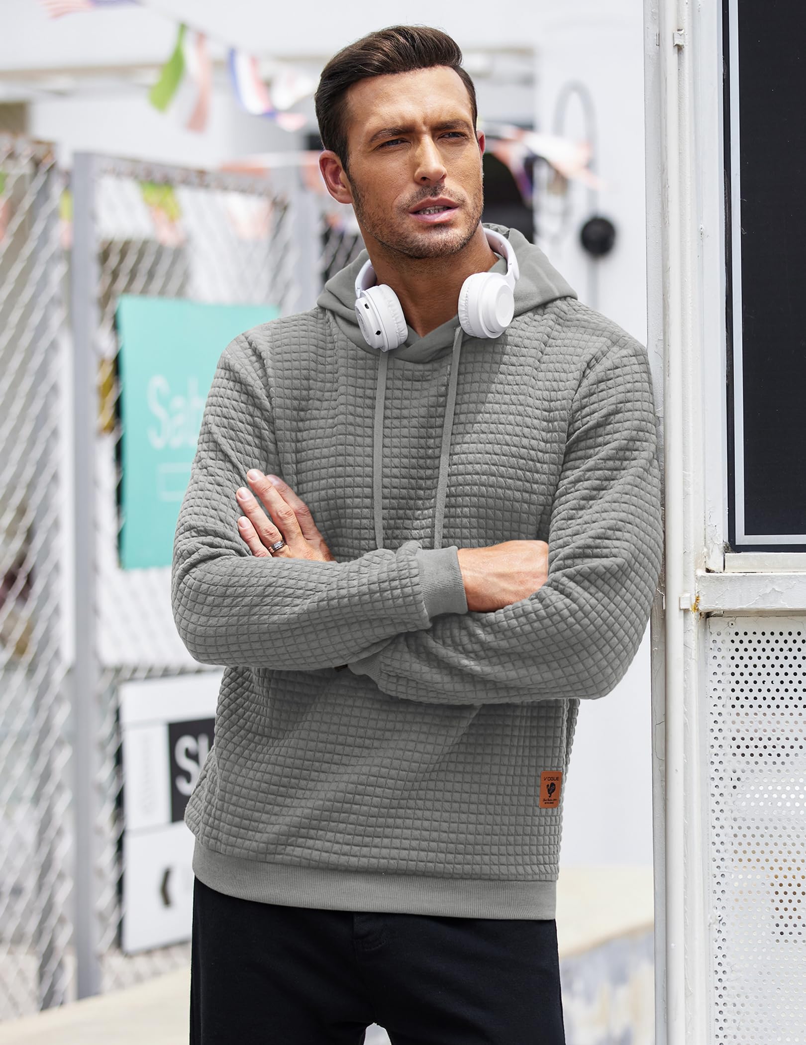 COOFANDY Felpa con Cappuccio da Uomo a Maniche Lunghe da Lavoro Pullover Jacquard a Quadri con Cappuccio
