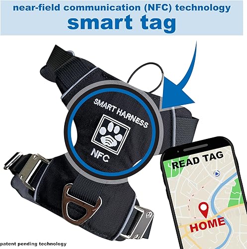 Miniatura 5 de Arnés para perro, ajustable, resistente, de calidad para exteriores, con hebillas de metal, habilitado para NFC (M, rojo)