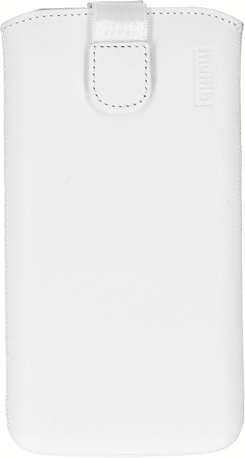 mumbi Genuine Leather Case with Flap and Pull-Up Strap for Nokia 7 Plus White
