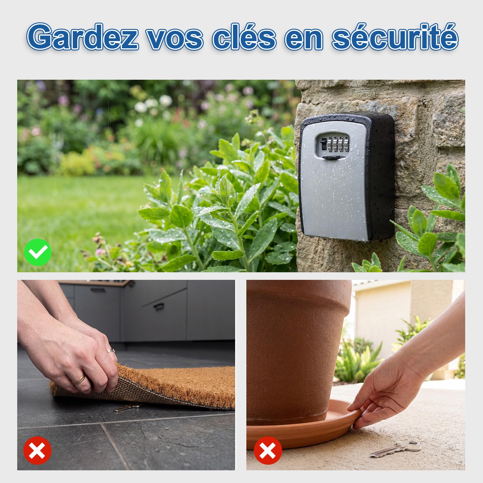 Diyife Boite a Clef Grande Capacité, Anti-Intempéries Boite a Clefs Murale | 145x105x55mm (HxBxT) - Gris, Boite a Clefs Securisee Exterieur avec Code 4 Chiffres, pour Clés et Cartes