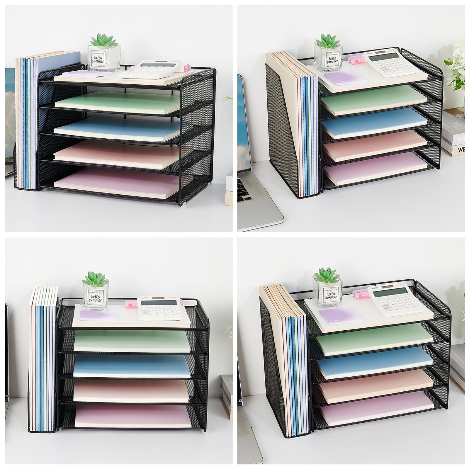 OPNICE Desk Organizer 5-Tier Paper Organizer Letter Tray with Magazine Holder Office Desk Accessories Workspace Organizers Desktop File — view 5