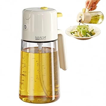 NAALSA VITRA 2 in 1 Glass Oil Sprayer Bottle, 500ml Oil Dispenser for Cooking, Salad, BBQ & Air Fryer - Food Grade