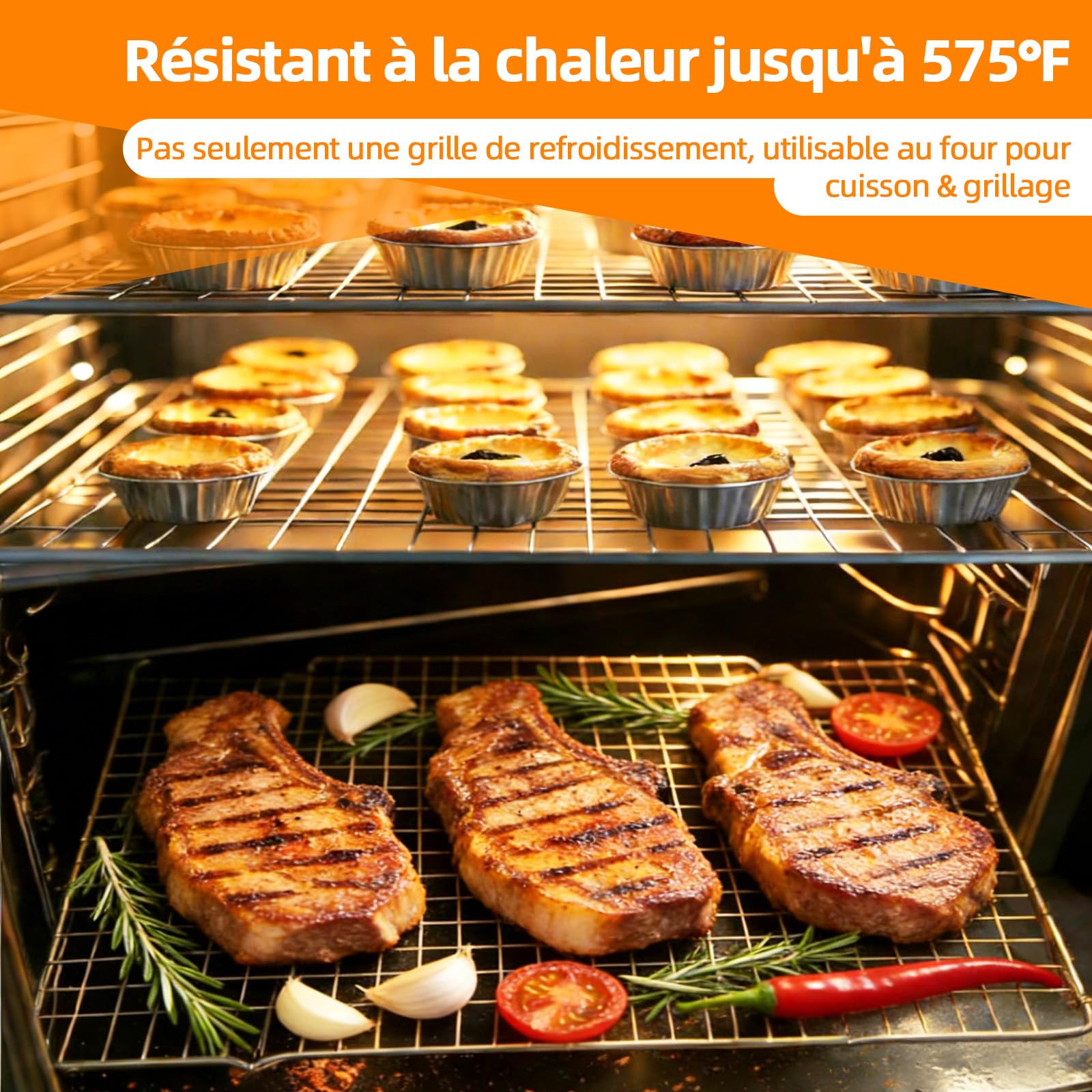 Grille Patisserie 43x29 cm en Acier avec Pieds Stables, Lavable au Lave-Vaisselle