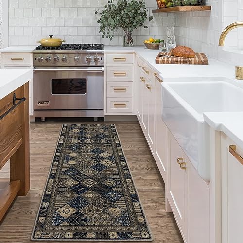 Miniatura 7 de GlowSol Alfombra moderna de felpa de 2 x 6 pies, gruesa, tribal, antideslizante, no desprende pelusa, resistente a las manchas, alfombra de cocina,