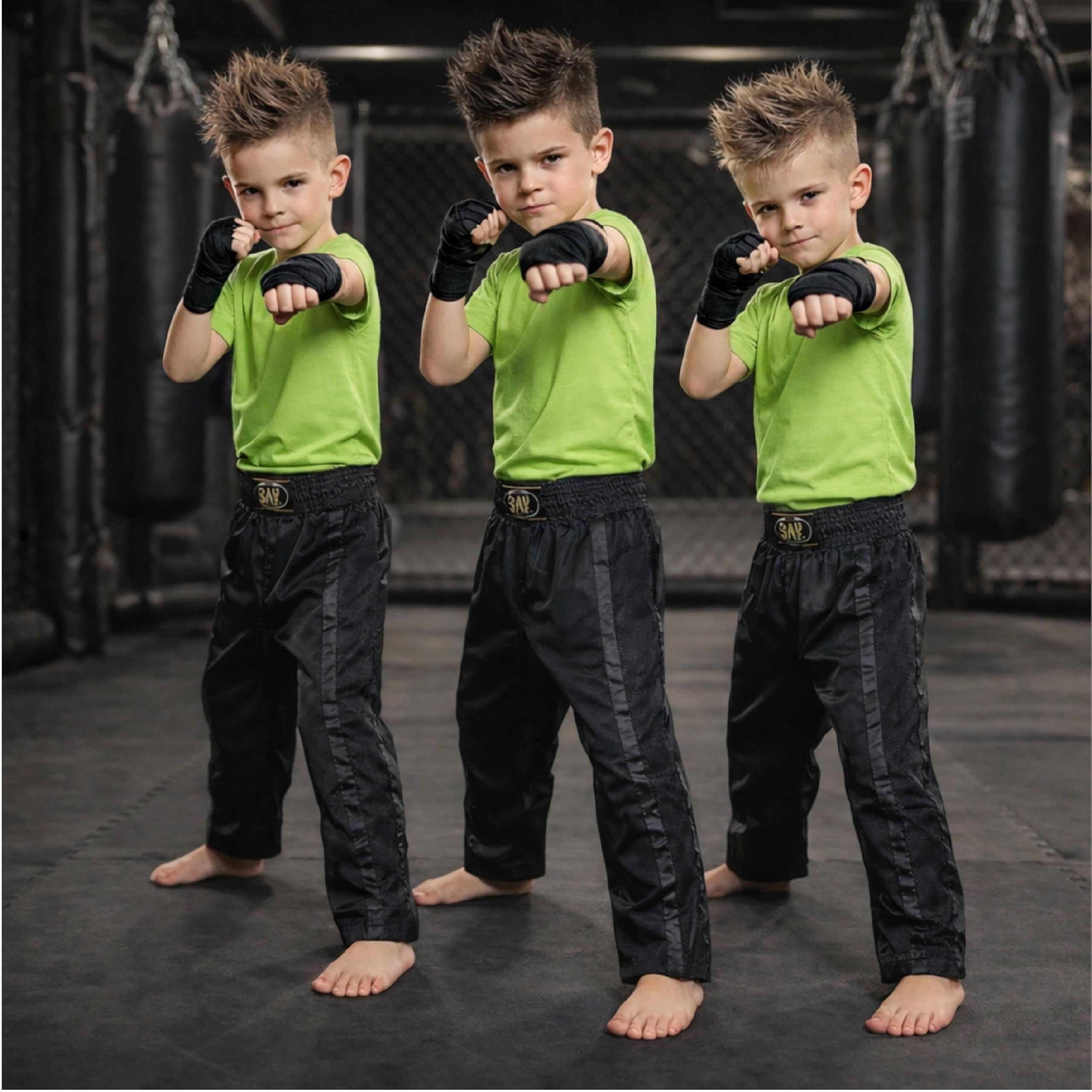 Bay Netz Mesh Kickboxhose Kampfsporthose Schwarz lang Mesh-Netzeinsatz Kontraststreifen in Schwarz seitlich Polyester Erwachsene Damen Herren Kinder Jungen Mädchen Größe L (180)