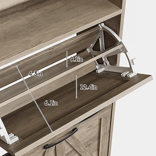 Miniatura 5 de Armario de zapatos con 4 cajones abatibles, armario de almacenamiento de zapatos estilo granja para entrada, organizador estrecho independiente con