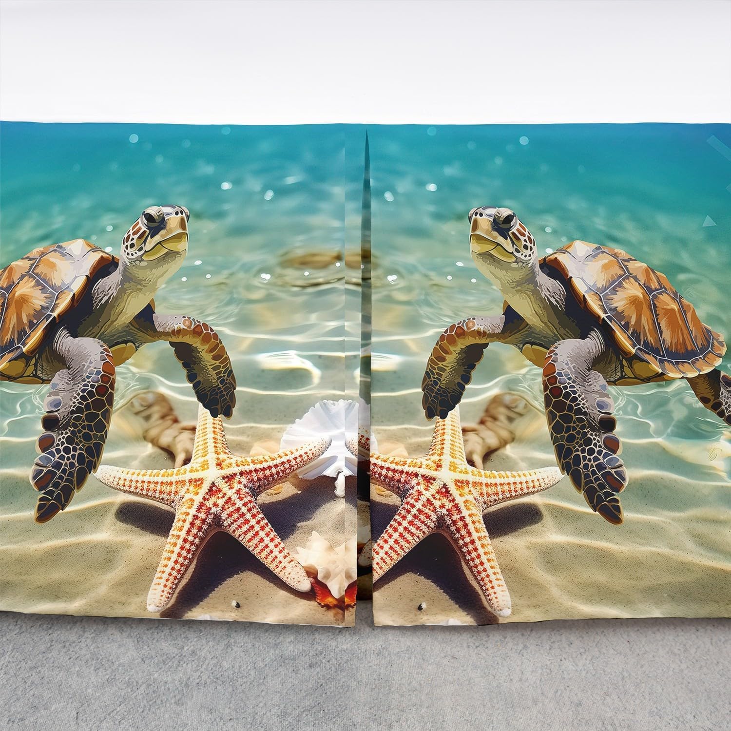 Sea Turtle Queen Size Bed Skirt,Seashell Starfish 15 Inch Microfiber Bed Skirts for Kids Boys Girls Room Decorative,Ocean Theme Dust Ruffle Pleated Bedskirt Teens Bedding Fitted Sheet