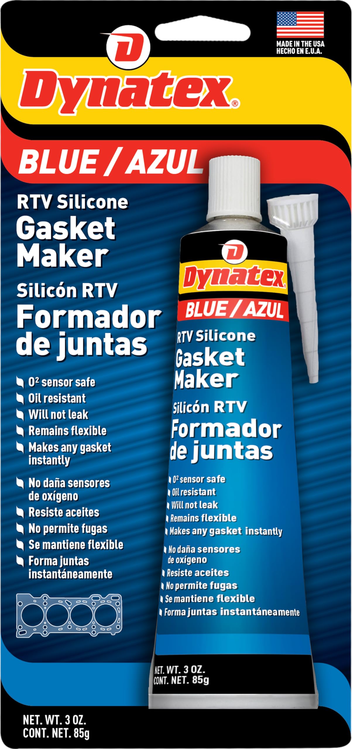 Dynatex 49203 Blue RTV Silicone Gasket Maker, 85g, Single Component RTV, Formed-in-Place Gasketing Compound, Oil and Water Resistant, Remains Flexible