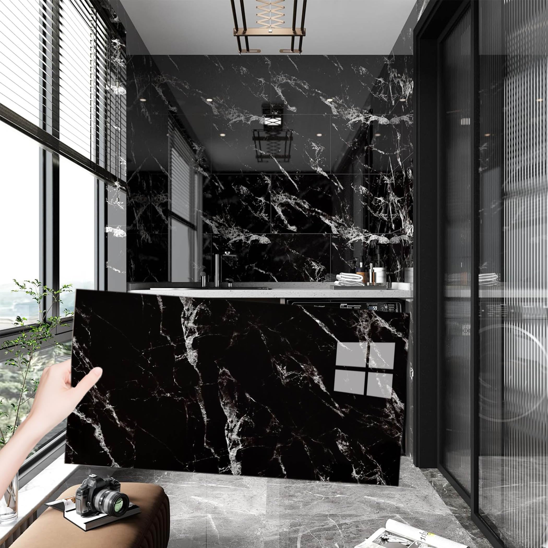 Piastrelle Adesive Cucina, 10 pezzi Adesive Pavimento 30x60cm Decorazioni Bagno Adesivi per Piastrelle PVC Autoadesiva Resistente al Calore Impermeabile Decorazione Per La Casa