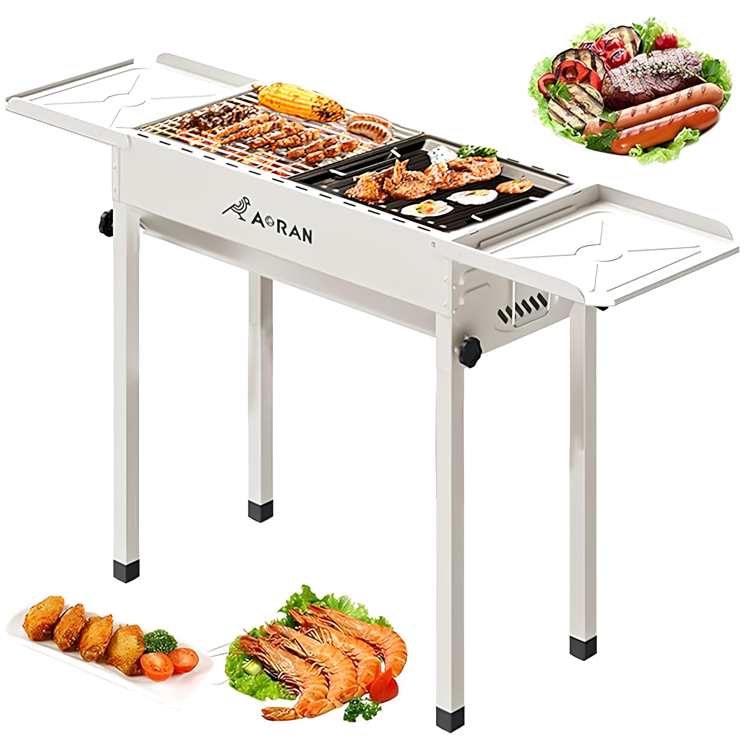 GGEROU Charcoal Grills,Folded Camping Barbecue Grill,BBQ Barbecue Stove Carbon Grill Barbecue Utensils for Garden Backyard Party Picnic Camping Outdoor Cooking，Suit for 5-15 Person (A:White)