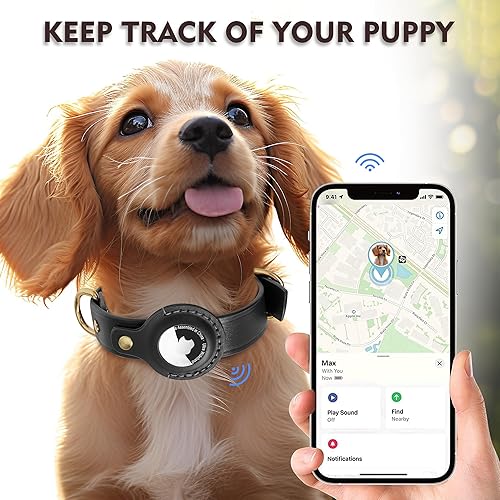 Miniatura 25 de AirTag Collar de perro – Collar de perro de cuero 100% genuino con soporte Apple AirTag, adecuado para perros pequeños, marrón oscuro, S