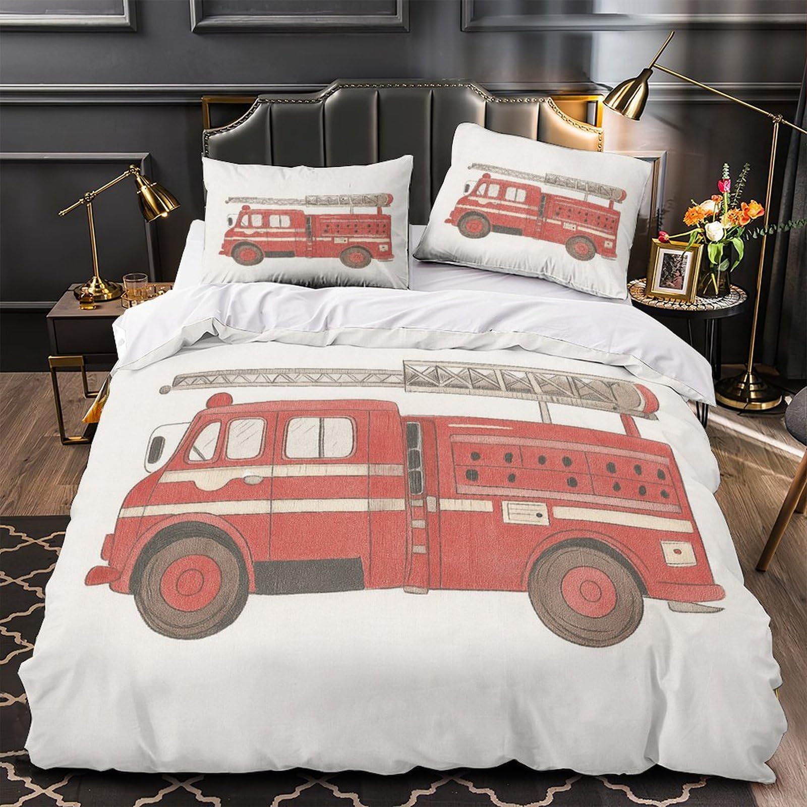 Parure de lit pharaon 260x220 cm en microfbre 3D avec housse de couette