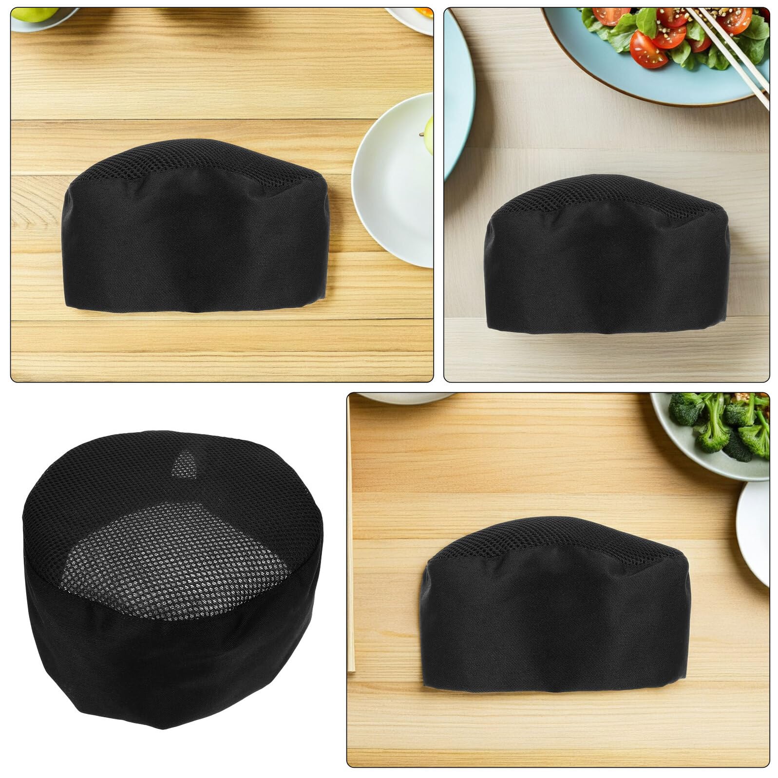 COLLBATH 4 Piezas Gorro de Chef Japonés Transpirable Unisex con Diseño Ajustable Malla Ventilada para Cocina Profesional y Escuela Culinaria Color Negro Resistente Manchas