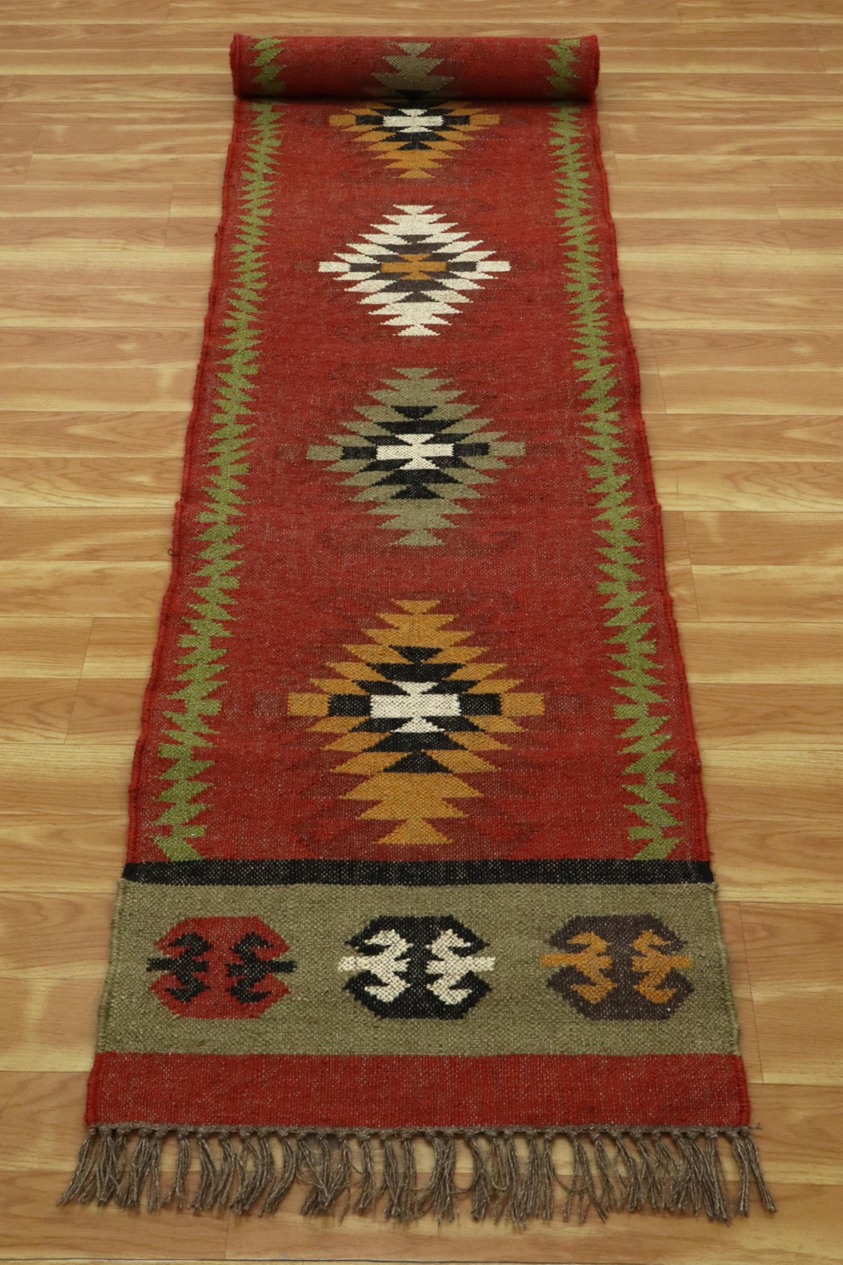 Tapis de couloir réversible 6 x 183 cm en laine et jute tissé à la main – Tapis à tissage plat pour maison et foyer, couloir, escalier