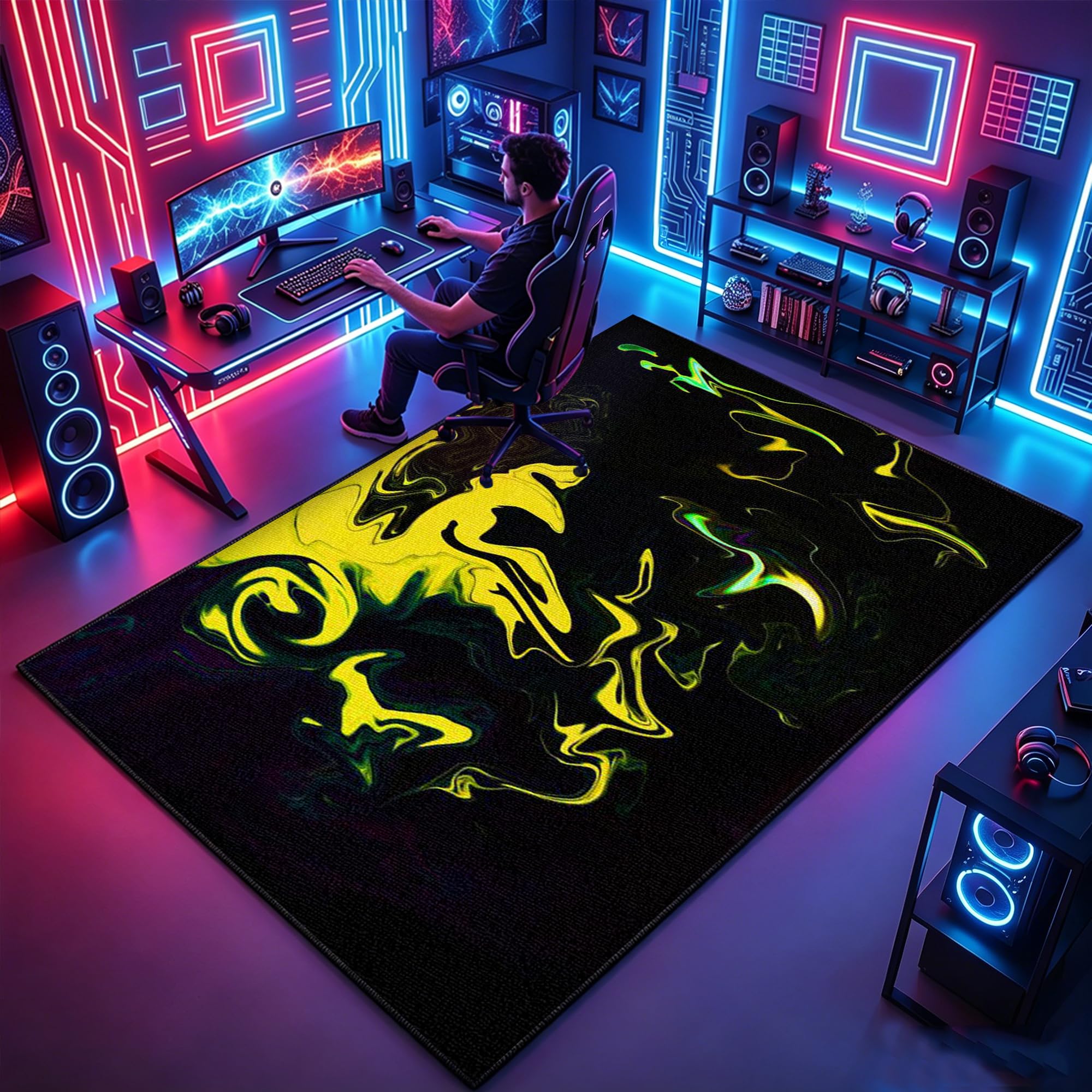 Atemrdsye Gaming Rug for Boys Bedroom 160 x 180 cm Gamer Rug, Colorful Boys Bedroom rug, Game Controller rug for Game Room Playroom Home Decor, Non Slip Carpet Decorative Floor Mat