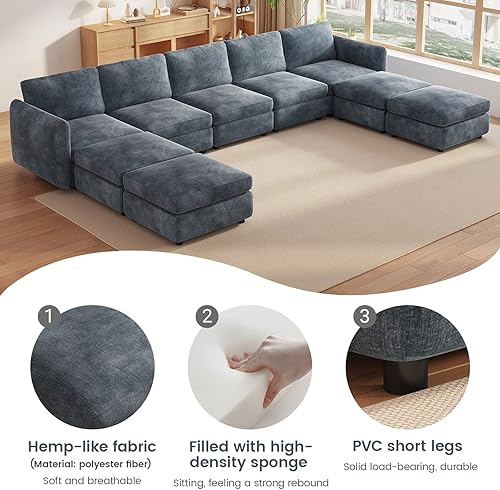 Miniatura 3 de Guyii Sofá modular de 9 piezas de gran tamaño, moderno sofá de 9 plazas con otomana de almacenamiento, sofá modular en forma de L, sofá modular