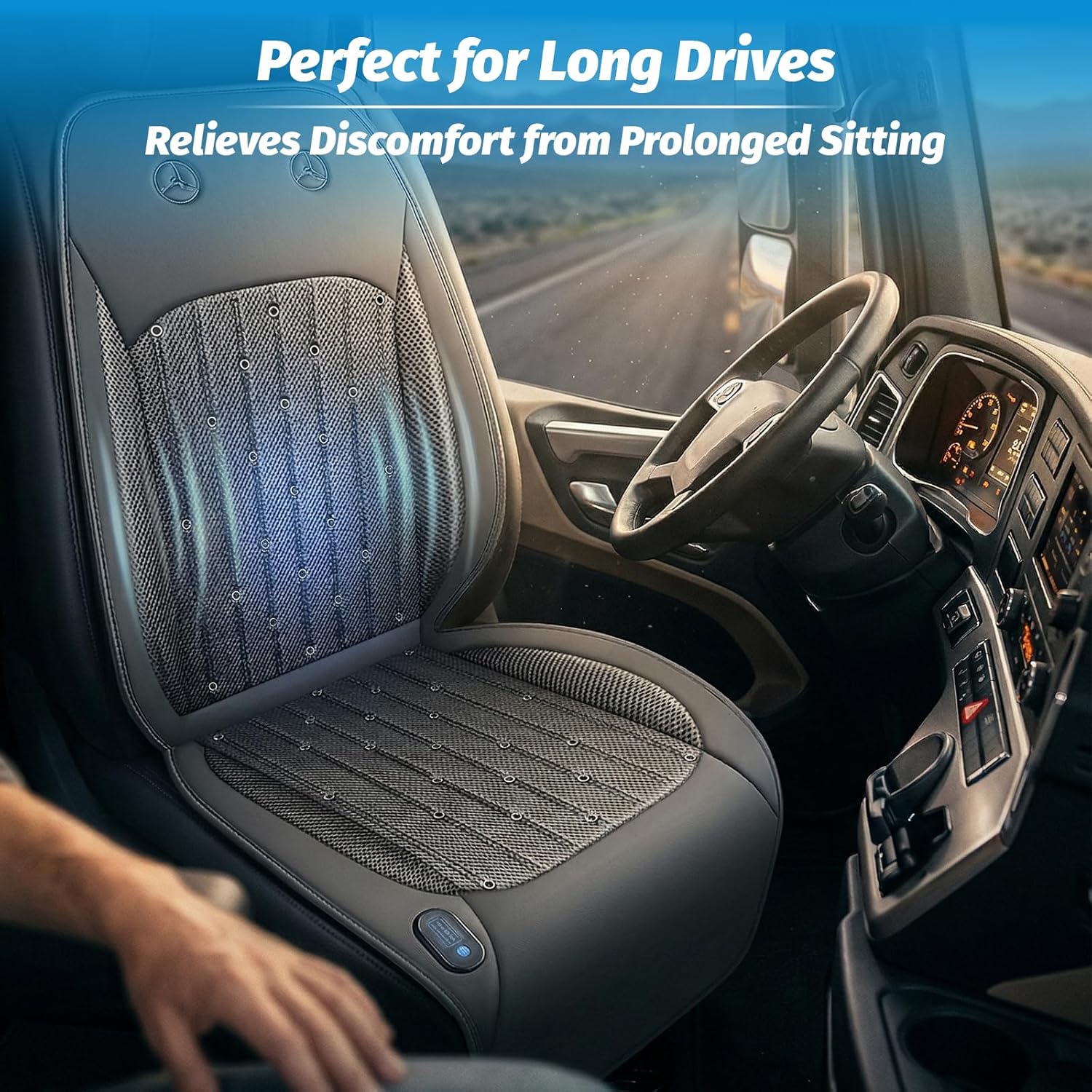 Cooling Car Seat Cover with 2 Turbo Fans – 12V-24V Ventilated Car Seat Cushion, Breathable Car Seat Cooling Pad for Sweaty Back, Universal Fit Cooling Seat Covers for Cars SUV Truck Grey
