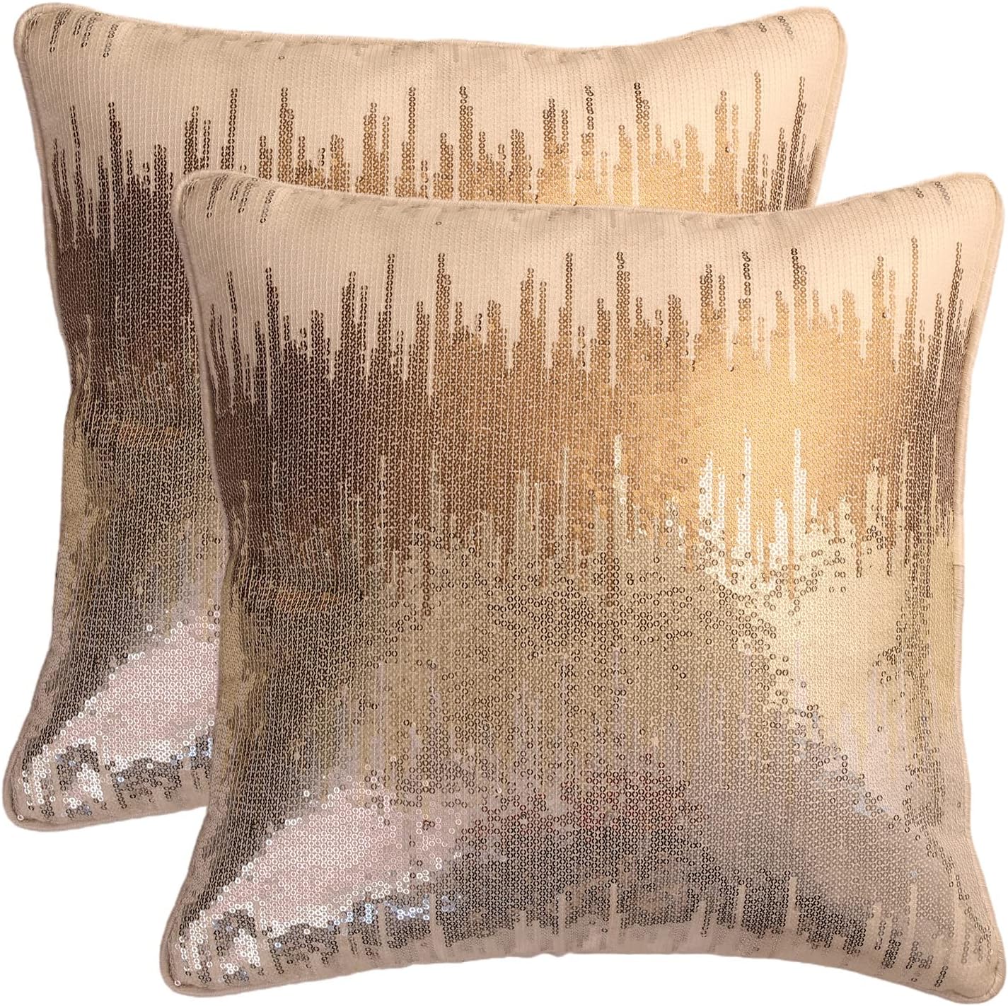 Decorative Sequin Throw Pillow Cover, Square Pillow Case Set of 2 (16 X 16 Inches, Silver - Gold) for Mother's Day