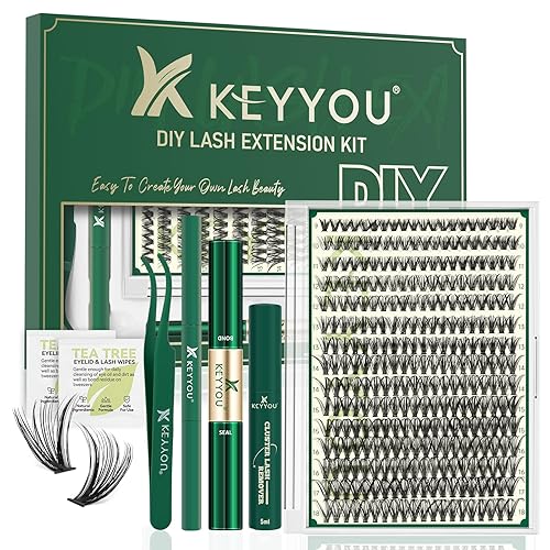 Miniatura 1 de KEYYOU - Kit de extensión de pestañas individuales, 300 unidades, 40D, 0.07D, rizo 0.354-0.709 in, con aplicador removedor de pegamento para