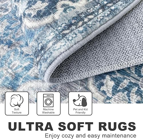 Miniatura 4 de KILOCOCO Alfombras marroquíes para interiores de 2 x 3, alfombra de área pequeña, vintage, floral, antideslizante, lavable, alfombra pequeña con