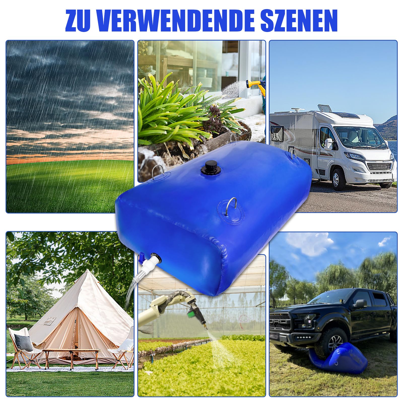 Vessie de stockage d'eau portable avec robinet à boisseau sphérique en PVC, épaissi, pliable, réservoir à eau portable, applicable au stockage et au transport liquides, jardin, urgence agricole, bleu