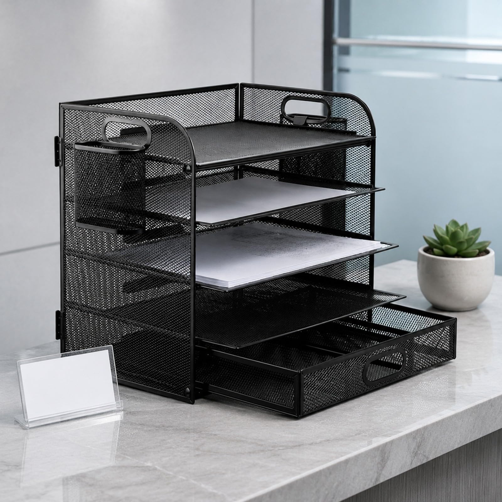 Milageto Organizador Oficina Varios Niveles | Diseño que Ahorra Espacio, Organizador Archivos Escritorio con Cajón Extraíble, Ventilado, para Estudio