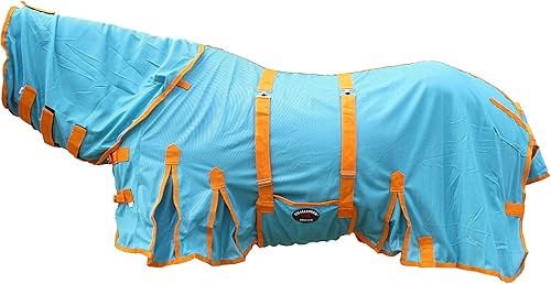 CHALLENGER Hoja de malla de caballo de 76 pulgadas para verano hoja de resorte con flujo de aire cuello turquesa naranja 73151