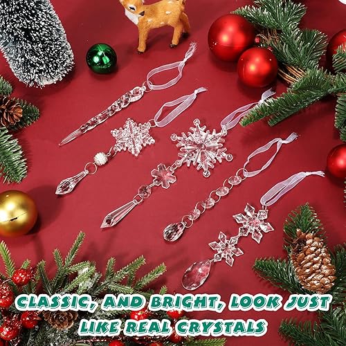Miniatura 4 de 100 adornos de Navidad de cristal para colgar, decoraciones de árbol de Navidad, adornos acrílicos transparentes de copo de nieve y carámbano con