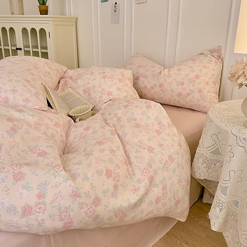 Miniatura 160 de 3 piezas de juego de funda de edredón tamaño individual XL, funda de edredón blanca con estampado floral azul, ropa de cama coquette de algodón