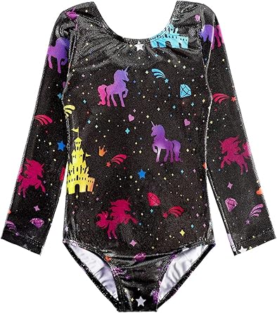 HOZIY Long Sleeve Leotards for Girls Gymnastics Kids Toddler Tumbling Outfits Floral Unicorn Galaxy Rainbow Stripe Pattern