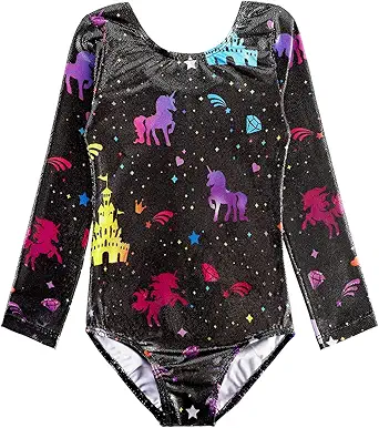 HOZIY Long Sleeve Leotards for Girls Gymnastics Kids Toddler Tumbling Outfits Floral Unicorn Galaxy Rainbow Stripe Pattern
