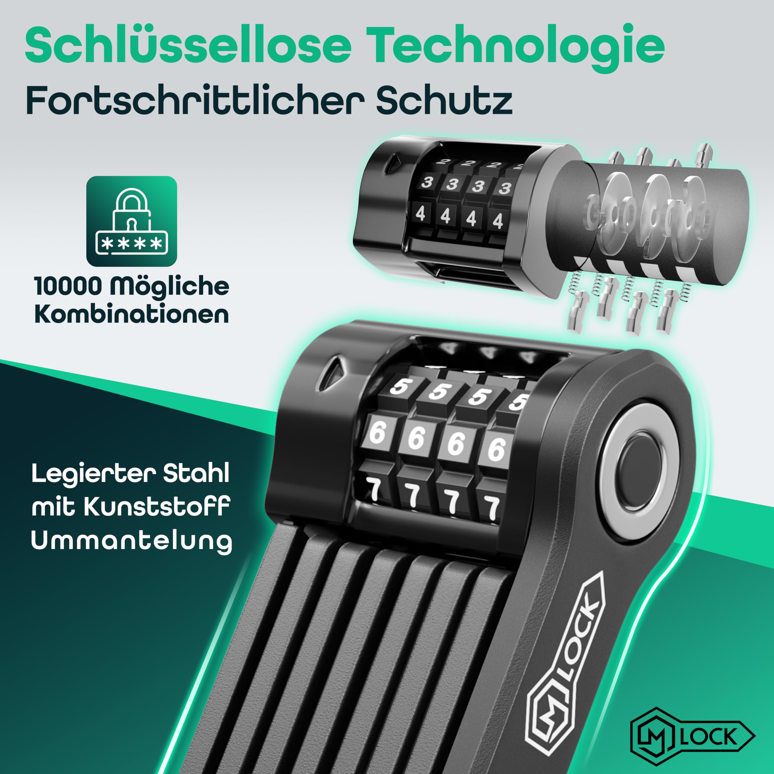 Antivol pliable de 120 cm - Serrure à combinaison haute sécurité - Protection antivol pour vélo et vélo électrique - Serrure de sécurité robuste et inoxydable avec combinaison de broches