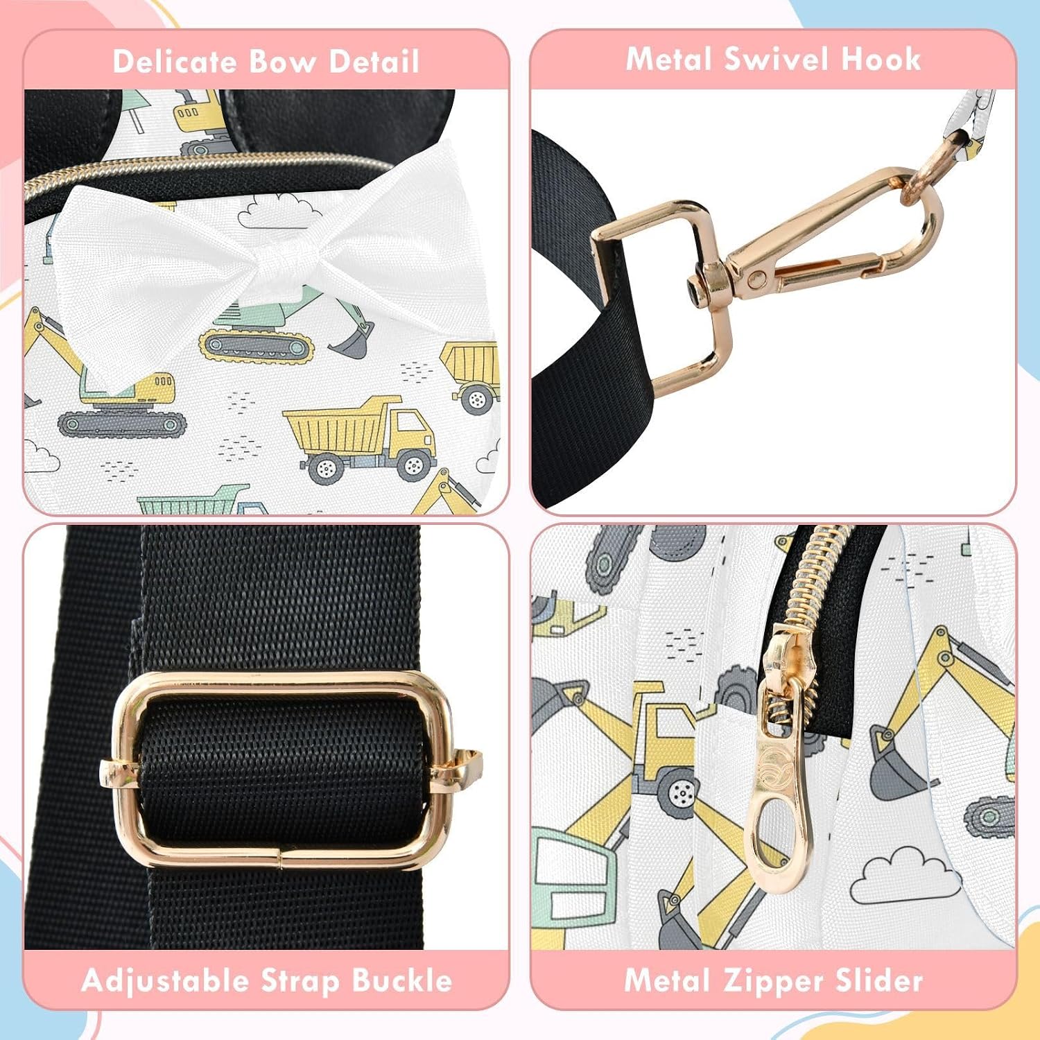 Sinestour Truck Kids Crossbody Bags for Girls, 3.1x5.7x7.5In | Crossbody Fanny Pack, Toddler Purse, Cute Sling Belt Bag with Ears, 2L Small Shoulder Chest Bag for Travel
