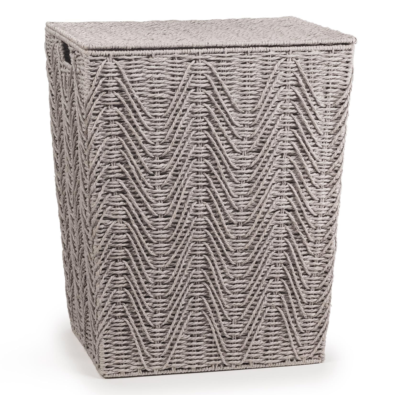 Woodluv Laundry Basket Large - Grey Laundry Basket With Lid, Woven Storage Basket, Laundry Hamper Bin Storage Organiser, Washing Basket For Dirty Clothes Bathroom, Large - Grey