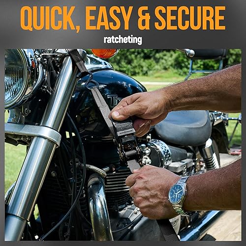 Miniatura 4 de FORTEM Correas de trinquete, juego de correas de amarre de 1650 libras de resistencia a la rotura, paquete de 4 de 15 pies x 1 pulgada, 4 bucles